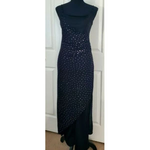 TOWER Ladies Evening Black Stretch Purple Glitter Layered Mesh Jumpsuit Sz M